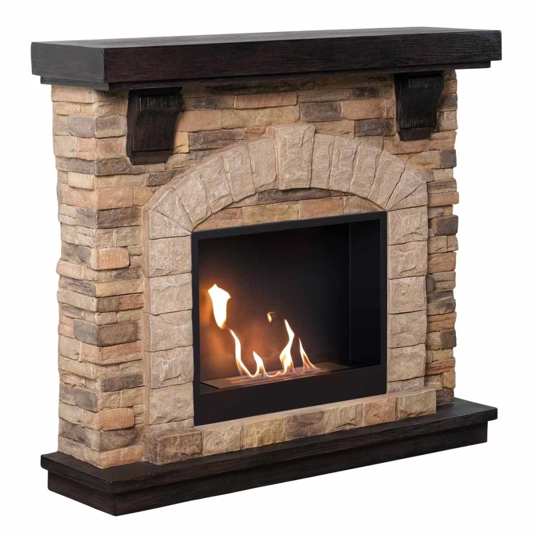 Eira freistehender Bioethanol-Kamin von ScandiFlames – Ziegelstein-Effekt Polystone-Umrandung mit Surtur 23" Einsatz, bis zu 3 kW Heizleistung.