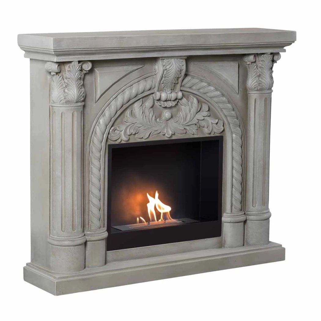 Embla freistehender Bioethanol-Kamin von ScandiFlames – Polystone-Umrandung mit Surtur 23" Einsatz, bis zu 3kW Heizleistung.