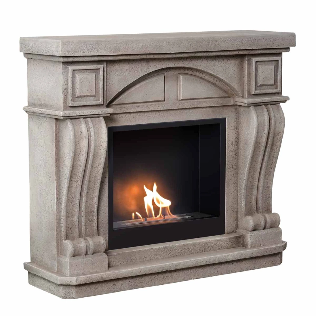 Logi Freistehender Bioethanol-Kamin von ScandiFlames – Grau/Weißer Polystone-Kaminrahmen mit Surtur 23" Einsatz, bis zu 3kW Heizleistung