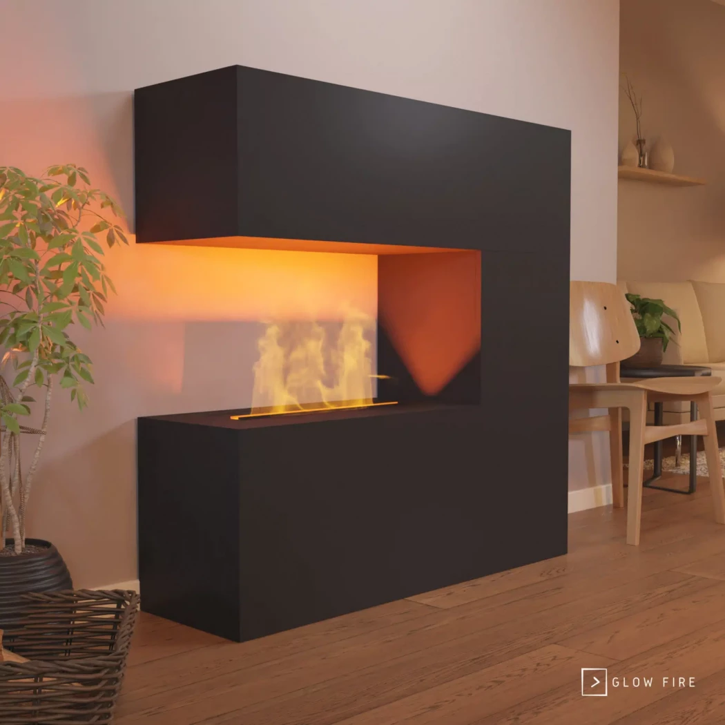 Glow Fire Schiller Black - OMC 600 | Freistehender Wasserdampfkamin – 120 cm x 120 cm x 38 cm