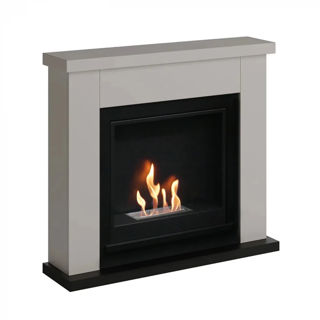 TAGU Frode Bioethanol Kamin – Beige Freistehender Kamin mit Kaminverkleidung, 3 kW Heizleistung