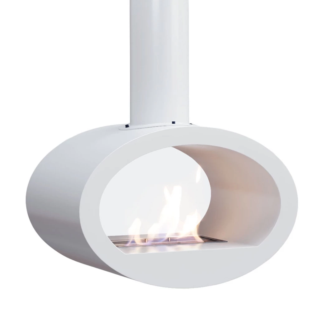 ScandiFlames Toronto Weiß - 2-seitiger deckenmontierter Bioethanol-Kamin - Moderne ovale Form - Bis zu 6 Stunden Brenndauer