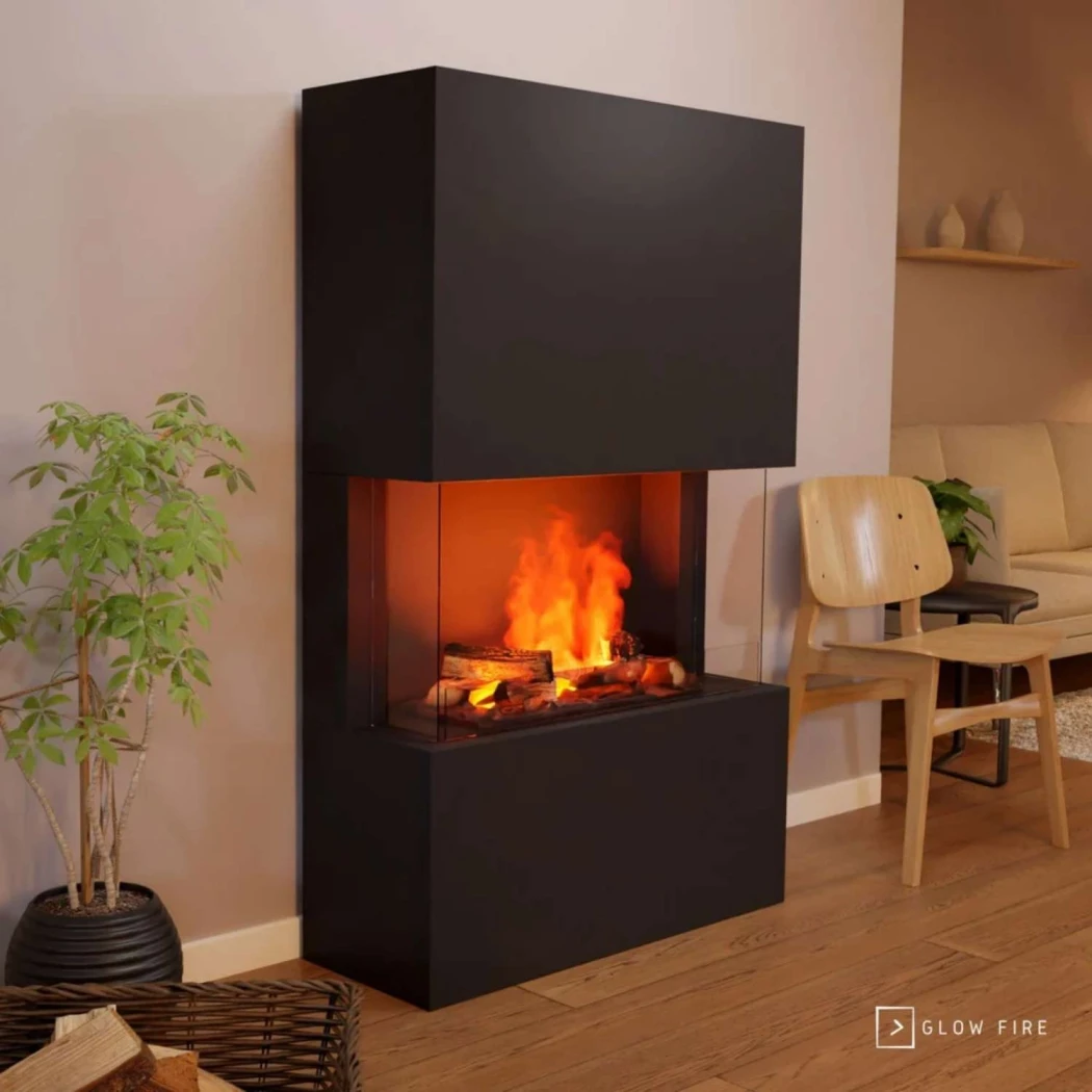 Tucholsky 3 Sidet - Schwarz | Glow Fire | Freistehender Wasserdampf Kamin | Schwarz
