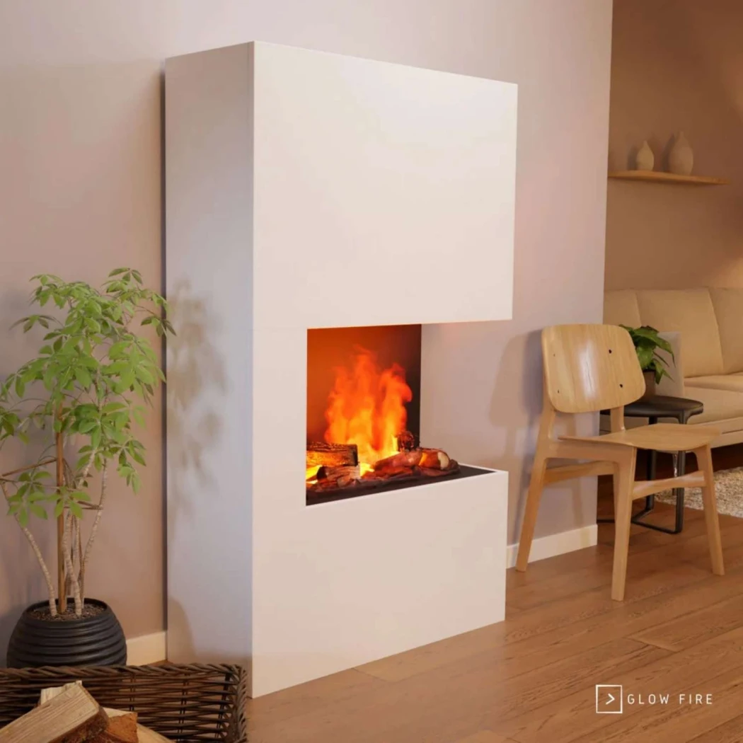 Glow Fire Tucholsky Linke Ecke Weiß - OMC 600 | Freistehender Wasserdampfkamin – 91 cm x 150 cm x 35 cm