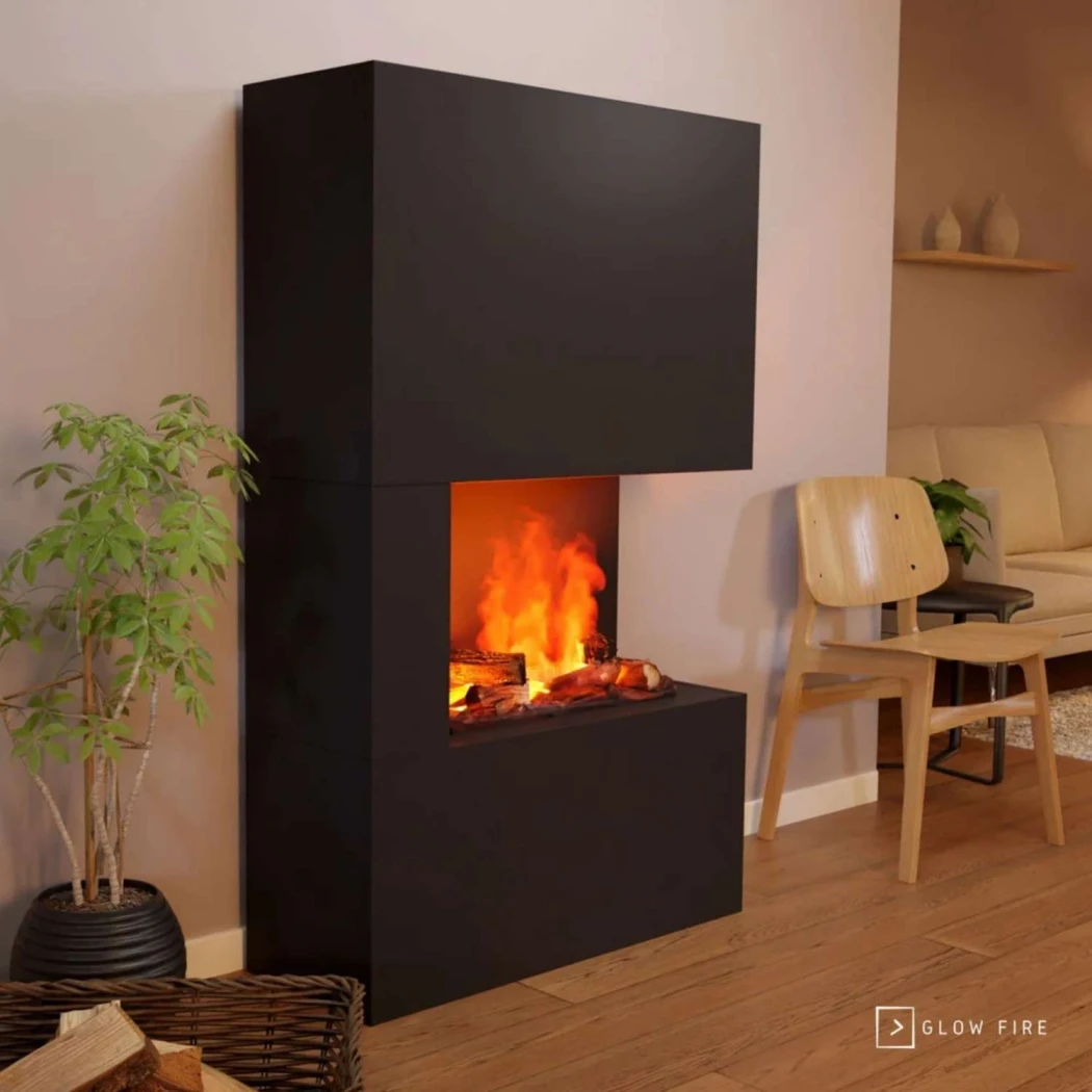 Glow Fire Tucholsky Linke Ecke Schwarz - OMC 600 | Freistehender Wasserdampfkamin – 91 cm x 150 cm x 35 cm