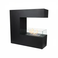 Bioethanol-Kamin schwarz mit 3 Glasscheiben