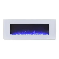 Azurite 127 cm weißer Elektrokamin, minimalistisches Design und effiziente Heizung