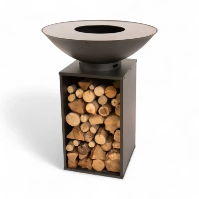Onyx Ø80 Feuerschale mit Grill und Holzlagerung