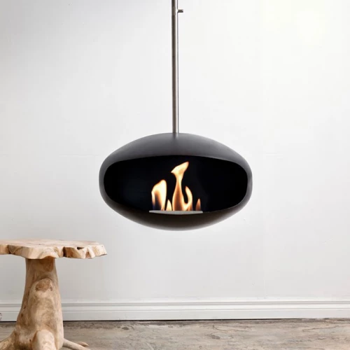 Cocoon Aeris Bioethanol-Kamin Bioethanol-Deckenkamin Cocoon Aeris Black mit Montagestab aus Stahl