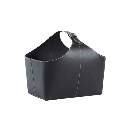 Holzkorb aus Leder mit Schnalle Schwarz